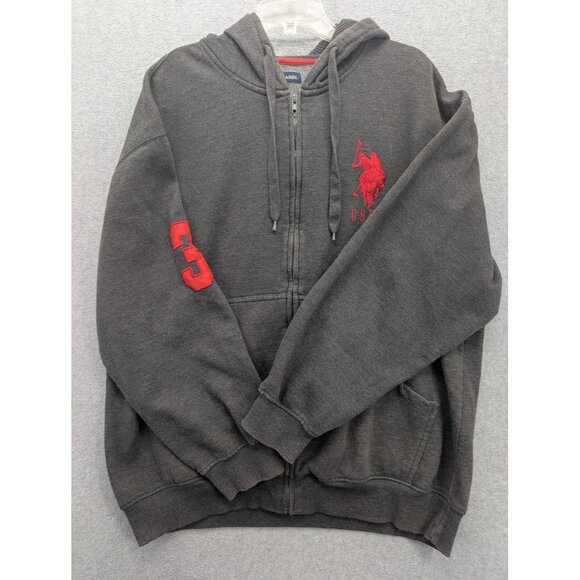 U.S. Polo Assn. Hoodie Mens 2XL Gray Full Zip Fleece Embroidered USPA 3 Sleeve - Picture 1 of 10
